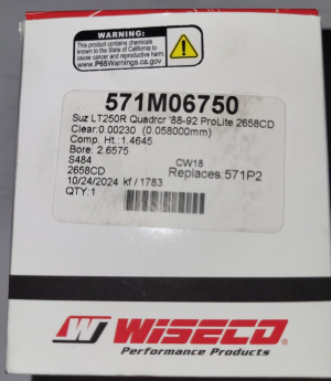 SUZUKI LT250R 250 QUADRACER ENGINE, CYLINDER WISECO PISTON KIT 571M06750, 88-92