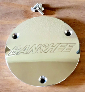 YAMAHA BANSHEE 350 CLUTCH COVER CASE BILLET ALUMINUM COVER, CHROME INSERT