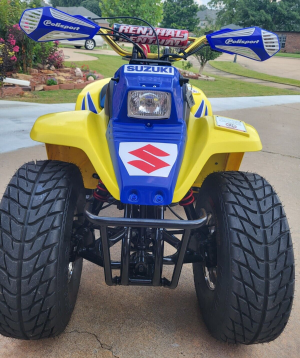 SUZUKI LT80, QUADRACER 250, 500 QUADZILLA, QUADSPORT BLUE / WHITE HANDGUARDS
