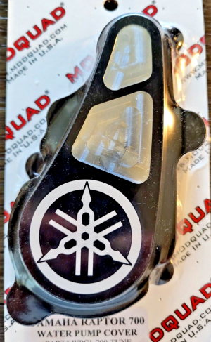 YAMAHA RAPTOR 700 WATER PUMP COVER, TUNING FORK EMBLEM, BILLET ALUMINUM 06-25