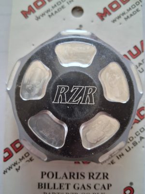 POLARIS RZR 800, 900, 1000, TURBO BILLET ALUMINUM GAS TANK CAP BLACK WITH POLISHED POCKETS