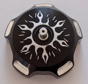 YAMAHA BLASTER, BANSHEE, WARRIOR, YFZ450, YFZ450R, YFZ450X, RAPTOR 125, 250, 350, 660 BILLET ALUMINUM GAS TANK CAP, FLAME BLACK & POLISHED