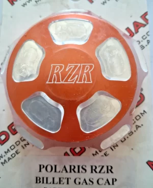 POLARIS RZR 800, 900, 1000, TURBO BILLET ALUMINUM GAS TANK CAP ORANGE WITH POLISHED POCKETS (Copy)